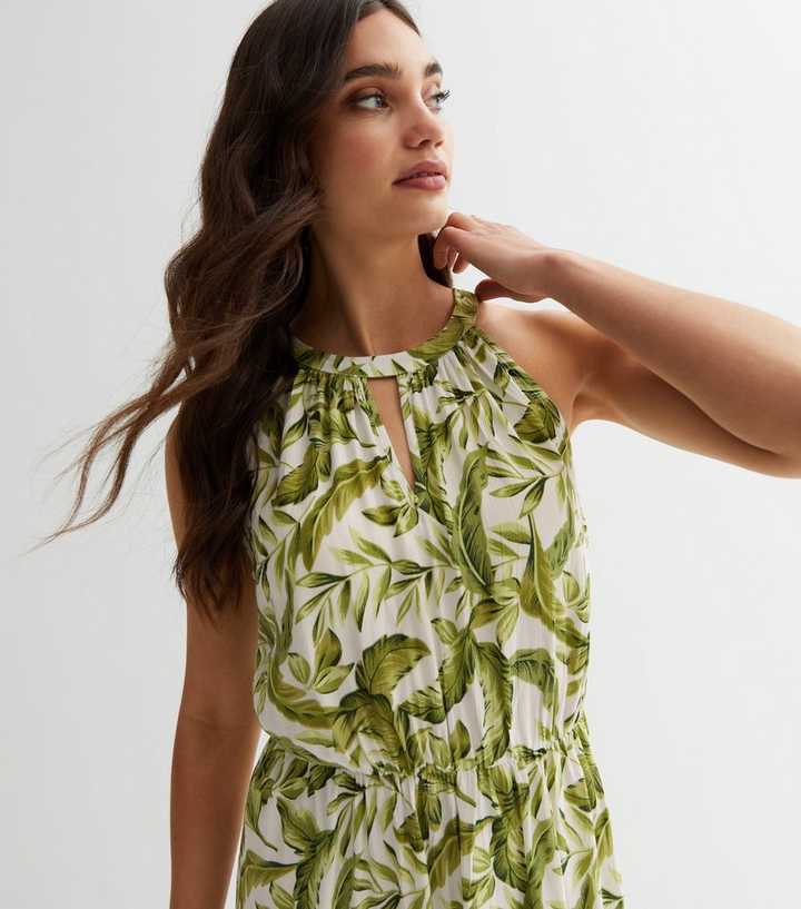 VILA Green Leaf Halter Maxi Dress | New Look