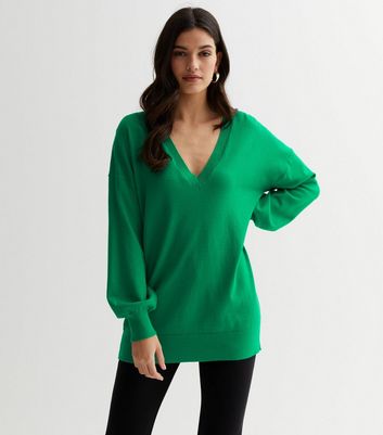 Green v outlet neck jumper womens