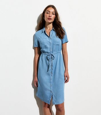 Sunshine Soul Pale Blue Denim Belted Midi Dress New Look