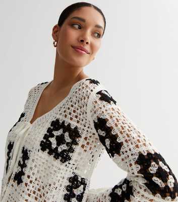 White Abstract Crochet Cardigan
