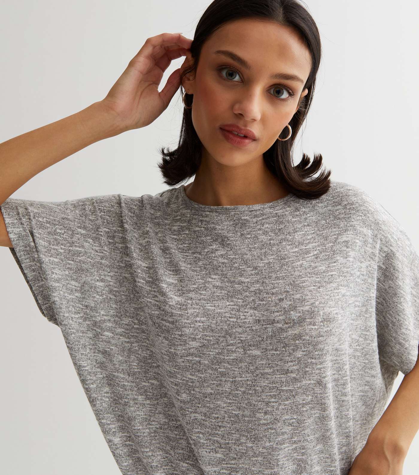 Pale Grey Knit Batwing Top Image 2