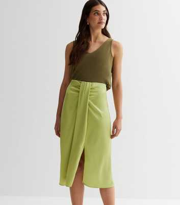 VILA Green Ruched Midi Skirt