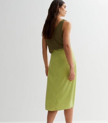 Green ruched midi skirt sale