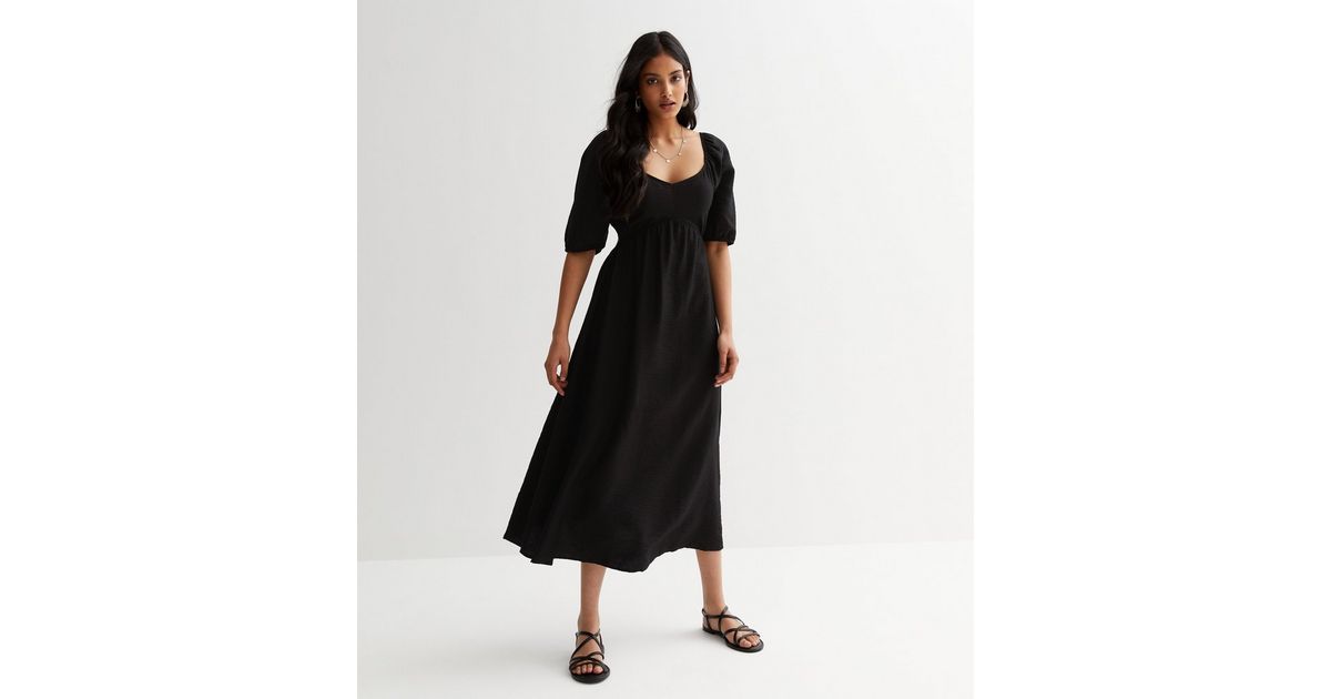 VILA Black Puff Sleeve Midi Dress | New Look