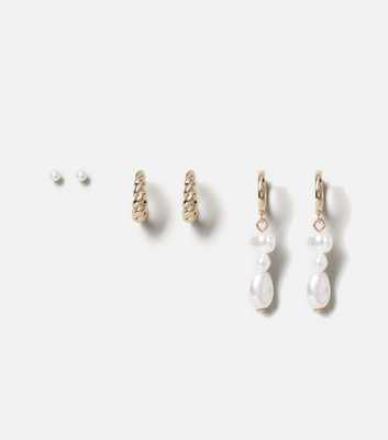 Freedom 3 Pack Gold and Faux Pearl Earrings