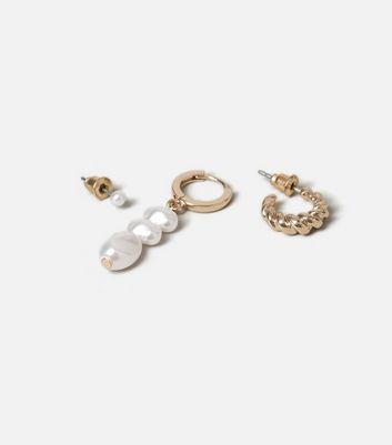 Freedom 3 Pack Gold and Faux Pearl Earrings