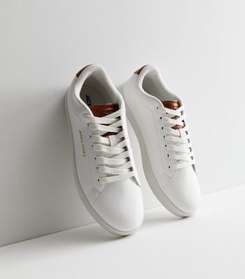 Men's Jack & Jones White Leather-Look Lace Up Trainers New Look