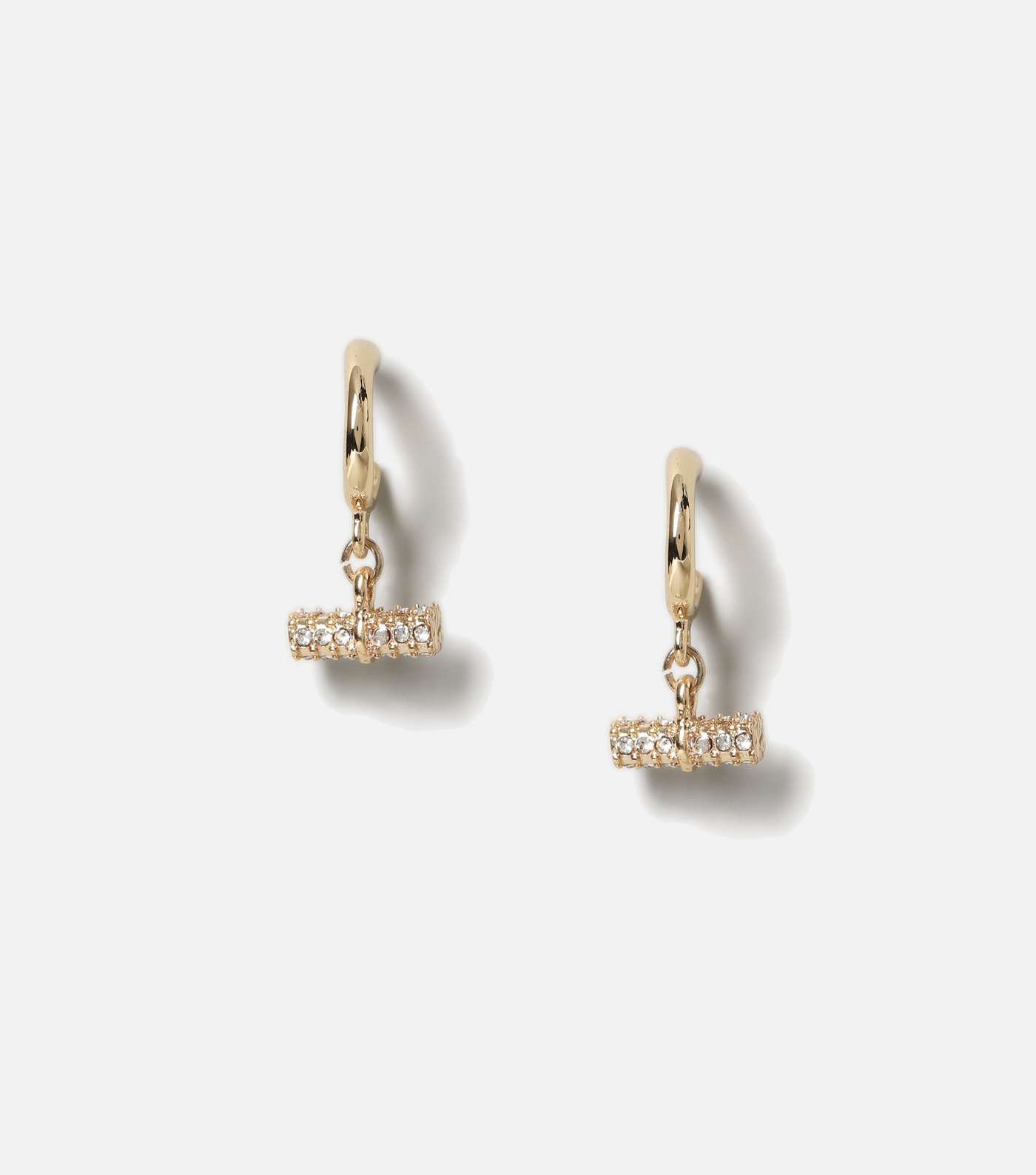 Freedom Gold Diamanté T Bar Drop Hoop Earrings