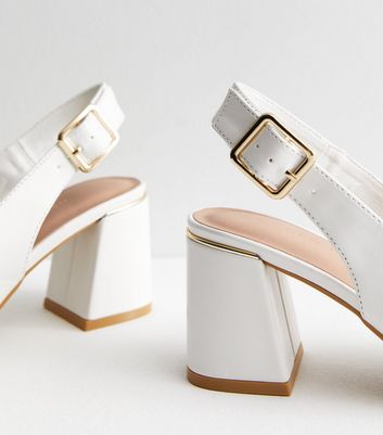 White leather best sale block heels