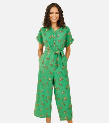 green flowery jumpsuit