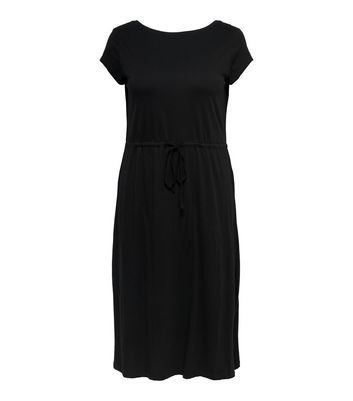 ONLY Curves Black Jersey Drawstring Midi Dress New Look