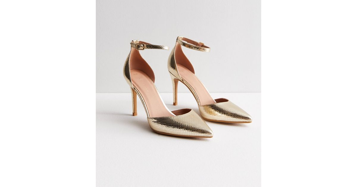 Gold New Look Snake Shoes New Look Wide Fit Snake Effect Block