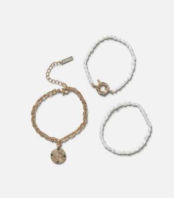 Freedom 3 Pack Gold Faux Pearl Coin Bracelets