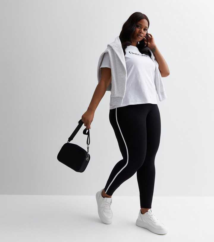 Curves Black Side Stripe Leggings