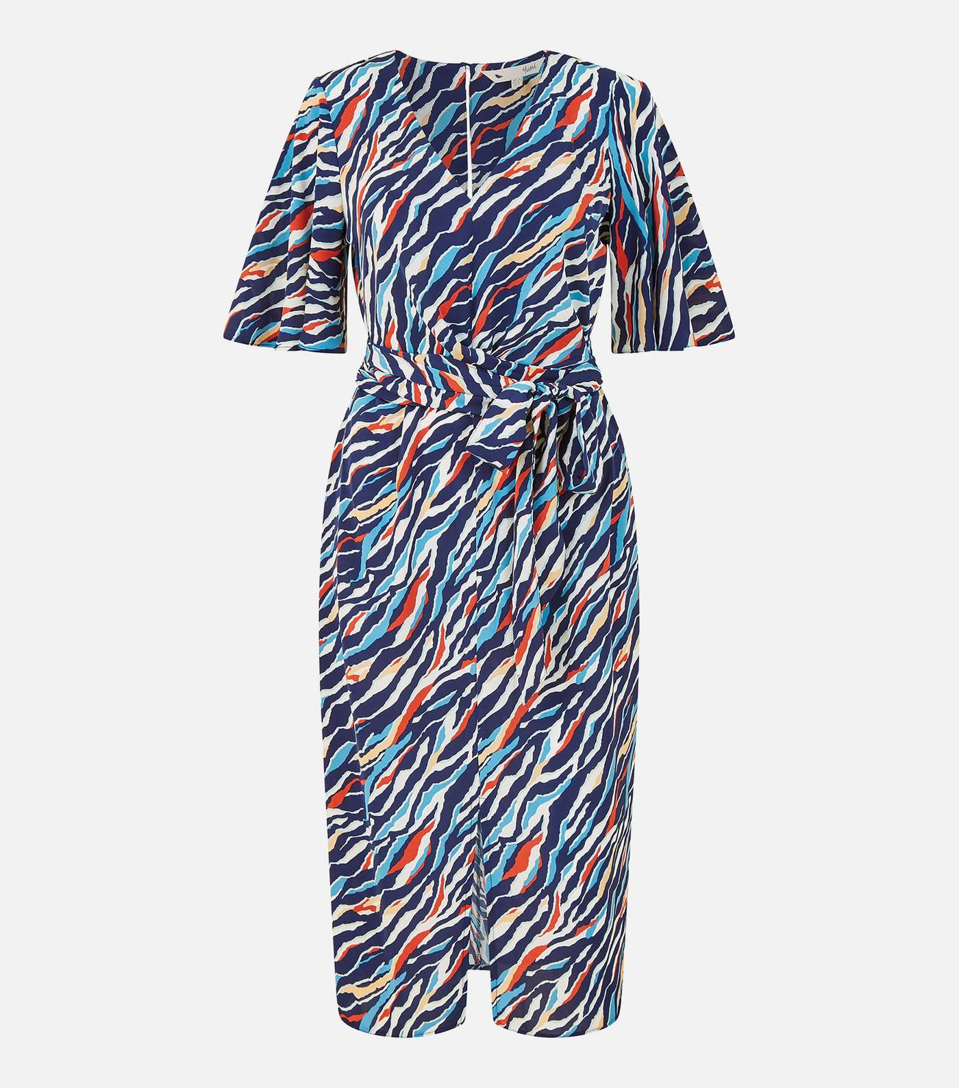 Yumi Navy Zebra Print Kimono Sleeve Midi Dress Image 5