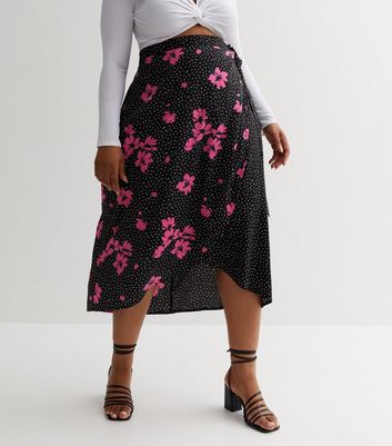 High waisted black 2025 floral wrap skirt