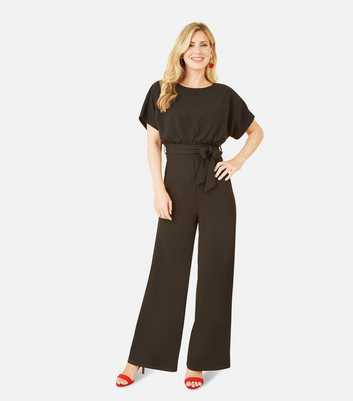 Mela Black Short Sleeve Belted Wide Leg Jumpsuit