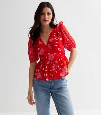Red Mixed Floral Peplum Top