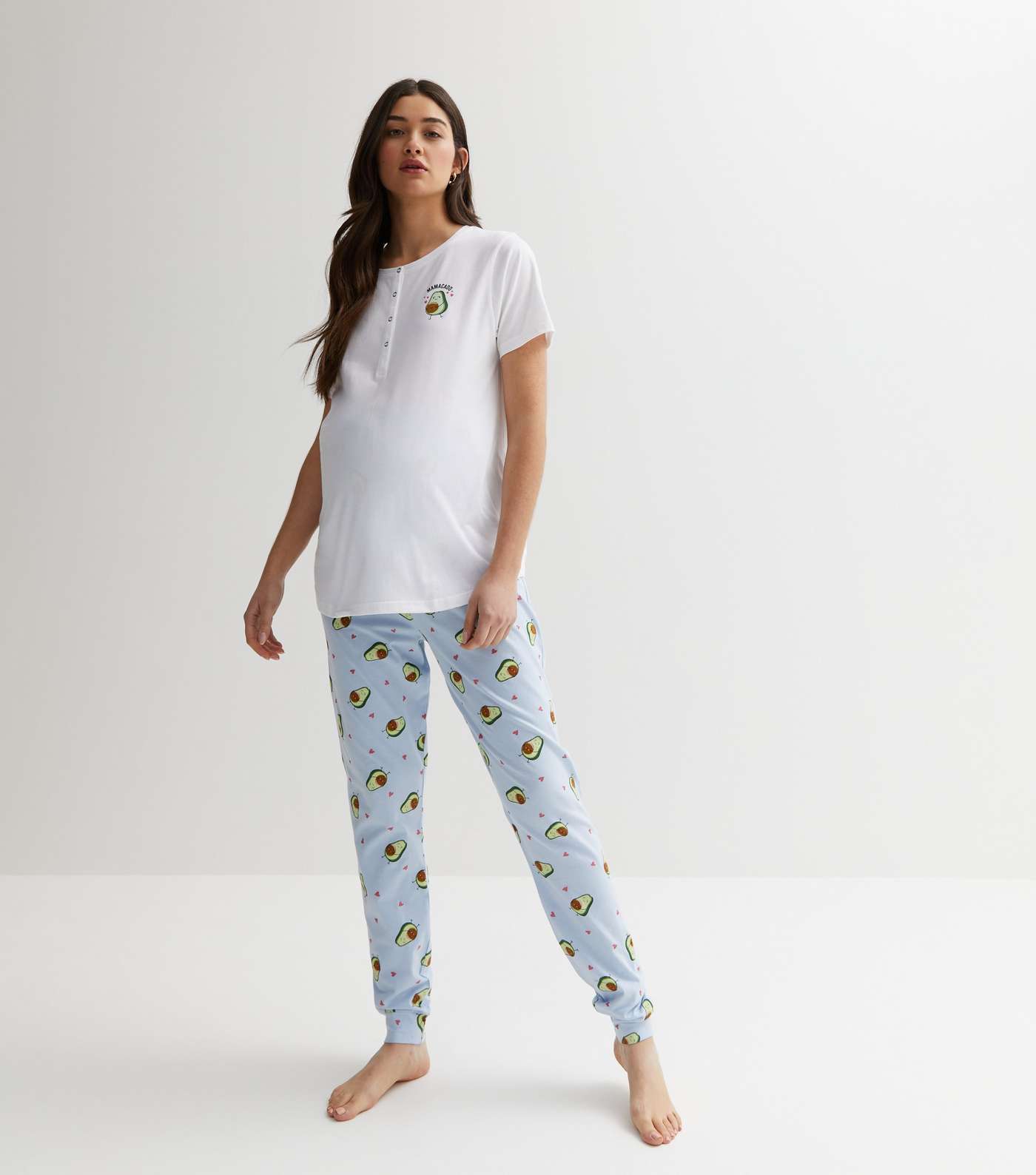Maternity White Jogger Pyjama Set with Avocado Print