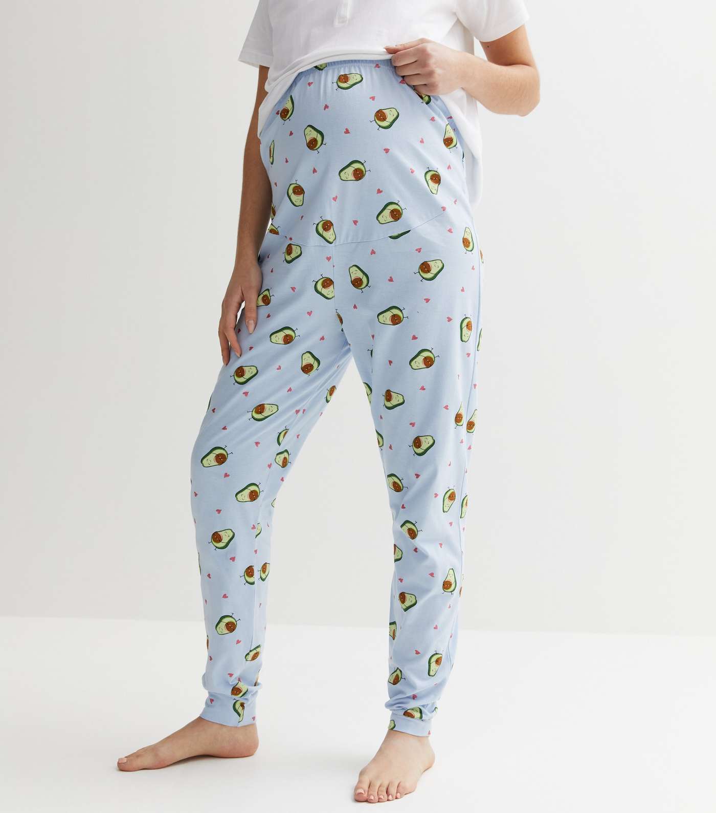 Maternity White Jogger Pyjama Set with Avocado Print Image 3