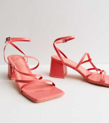 Public Desire Coral Leather-Look Strappy Block Heel Sandals