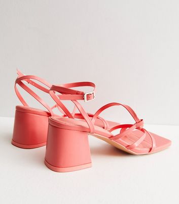 Public Desire Coral Leather-Look Strappy Block Heel Sandals New Look