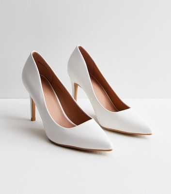 White Pointed Stiletto Heel Court Shoes