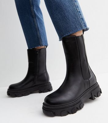 Truffle Collection Black High Ankle Chunky Chelsea Boots New Look