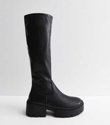 Truffle Collection Black Knee High Chunky Block Heel Boots