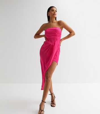 Public Desire Mid Pink Satin Bandeau Midi Dress
