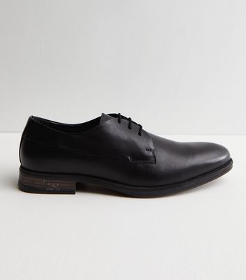 Men's Jack & Jones Dark Grey Leather Rounded Oxford Shoes New Look