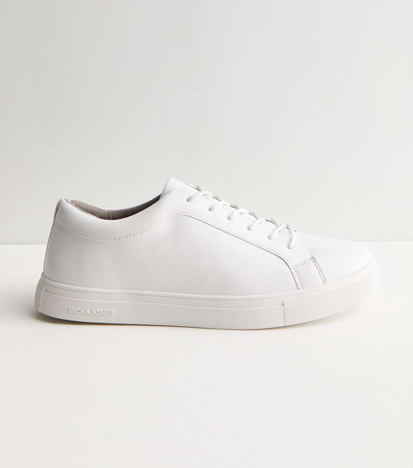 Jack & Jones White Leather-Look Lace Up Trainers Image 3
