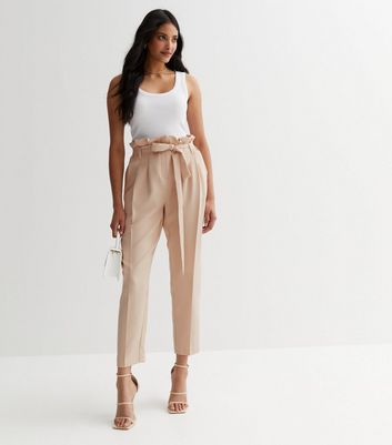 Stone Paperbag Trousers New Look