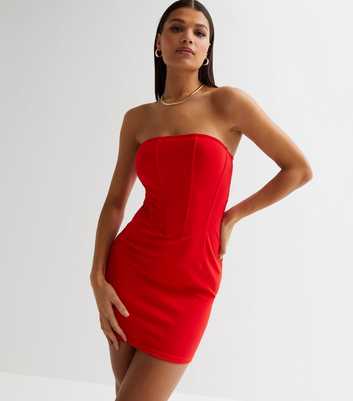 Public Desire Red Bandeau Corset Mini Bodycon Dress