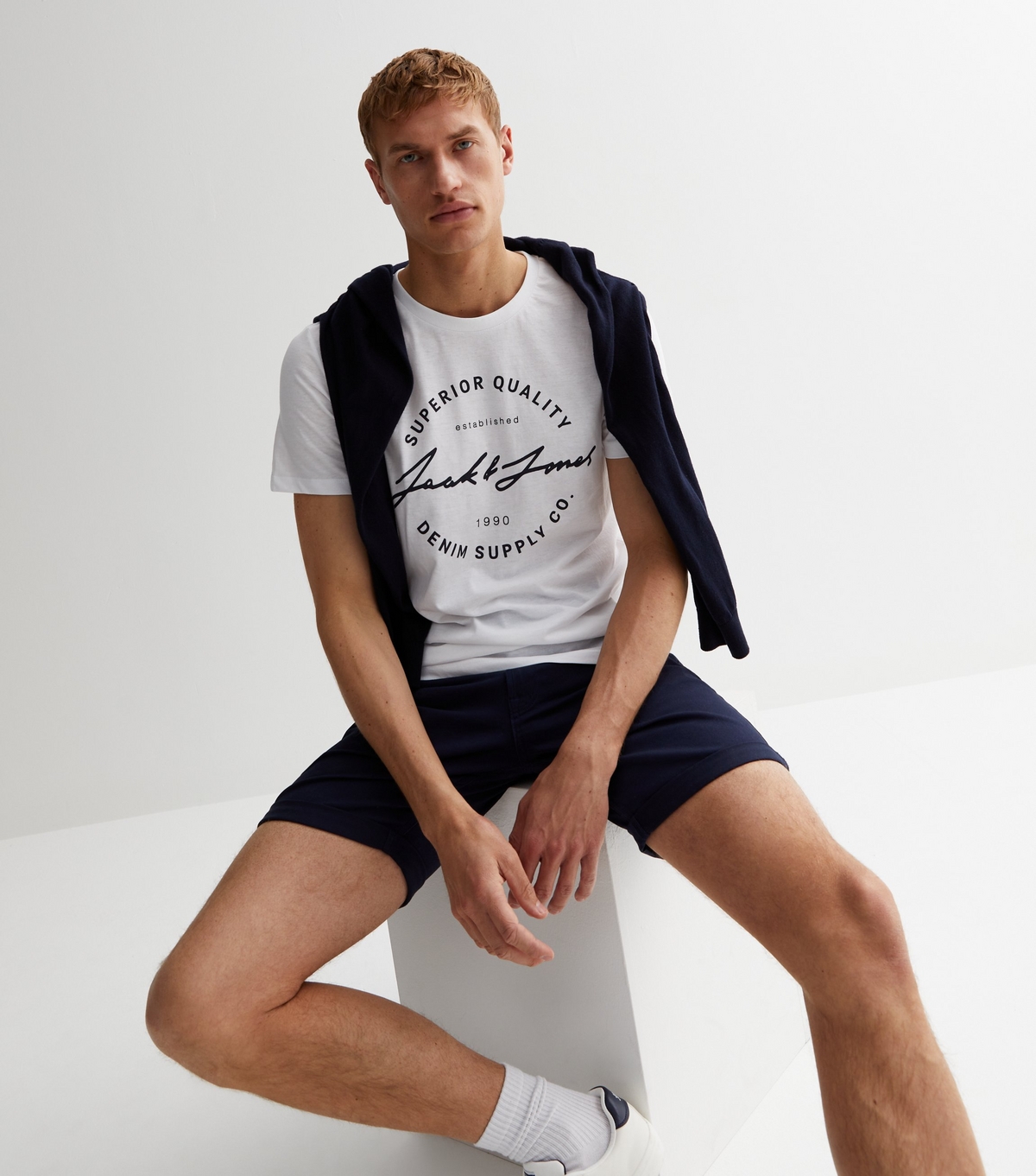 Men's White Crew Neck Logo T-Shirt Jack & Jones New Look