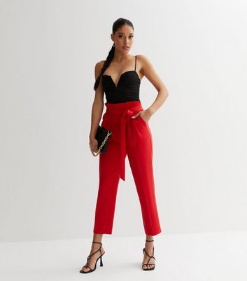 Paper bag trousers  Red  Ladies  HM IN