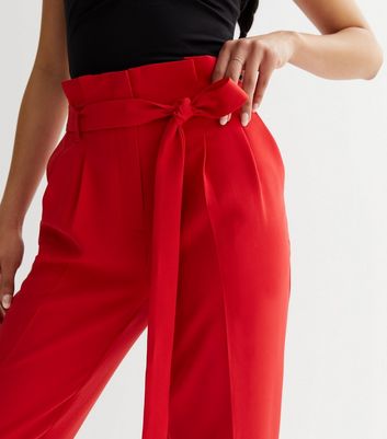 Red high waisted paperbag trousers sale