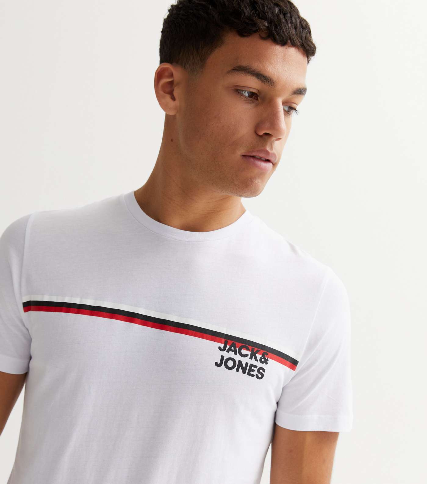 Jack & Jones White Stripe Logo T-Shirt Image 3