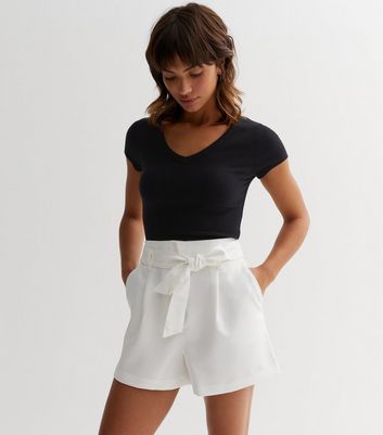 White Belted High Waist Shorts New Look