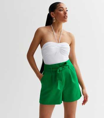 Green Belted High Waist Shorts
