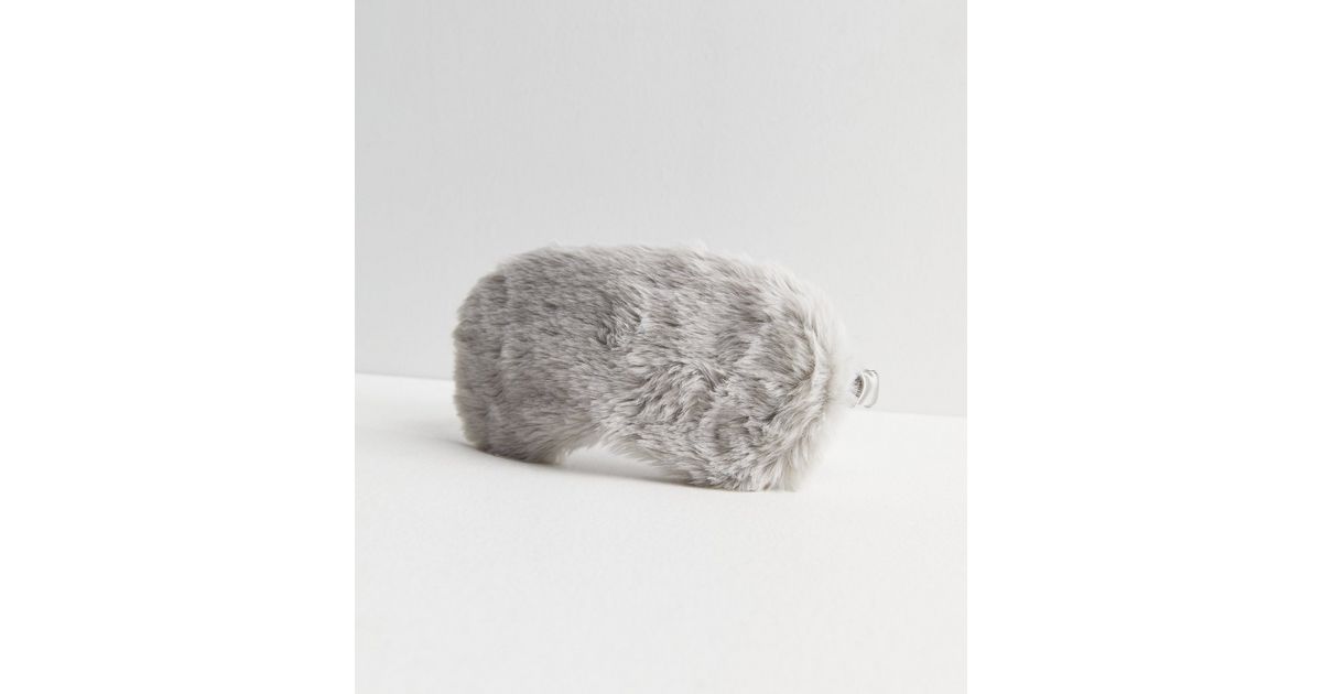 Pale Grey Faux Fur Eye Mask New Look