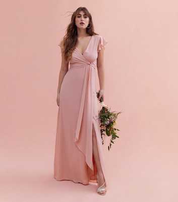 TFNC Pink Short Flutter Sleeve Maxi Dress