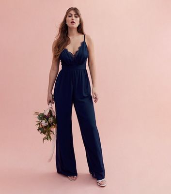 TFNC Navy Strappy Lace Trim Jumpsuit New Look