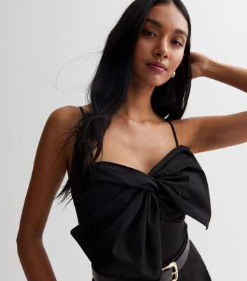 Black Bow Front Strappy Bodysuit
