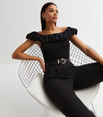 Lipsy frill front bardot jumpsuit sales in black