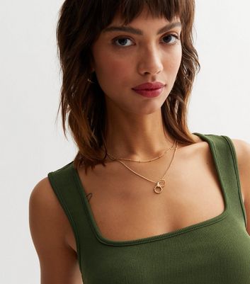Olive Square Neck Ribbed Bodysuit New Look