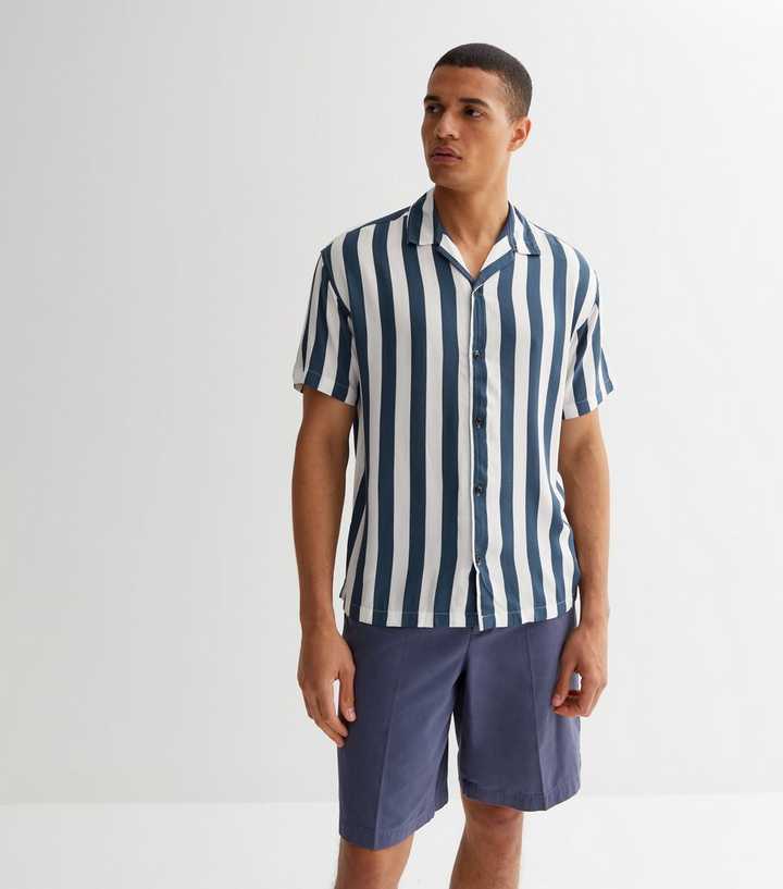 blue and white striped shirt mens short sleeve