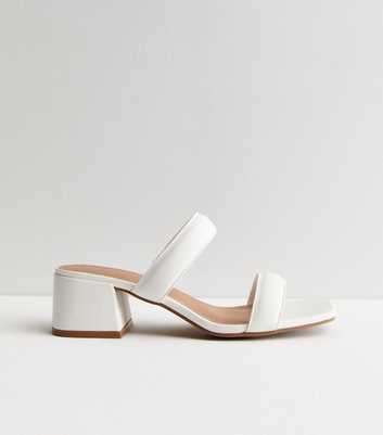 White Padded Strap Block Heel Mule Sandals