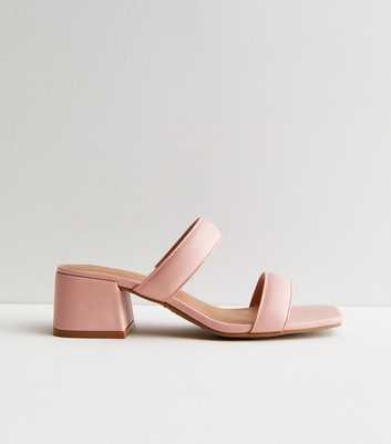 Pale Pink Padded Strap Block Heel Mule Sandals