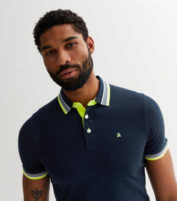 Jack & Jones Navy Stripe Trim Short Sleeve Polo Top